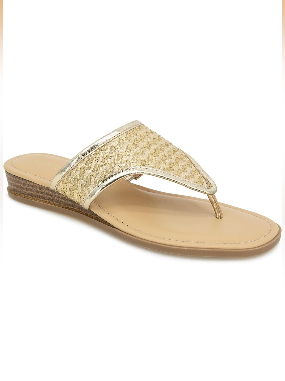 Kensie Abigail Woven Flat Thong Sandal in Gold Size 7 1/2